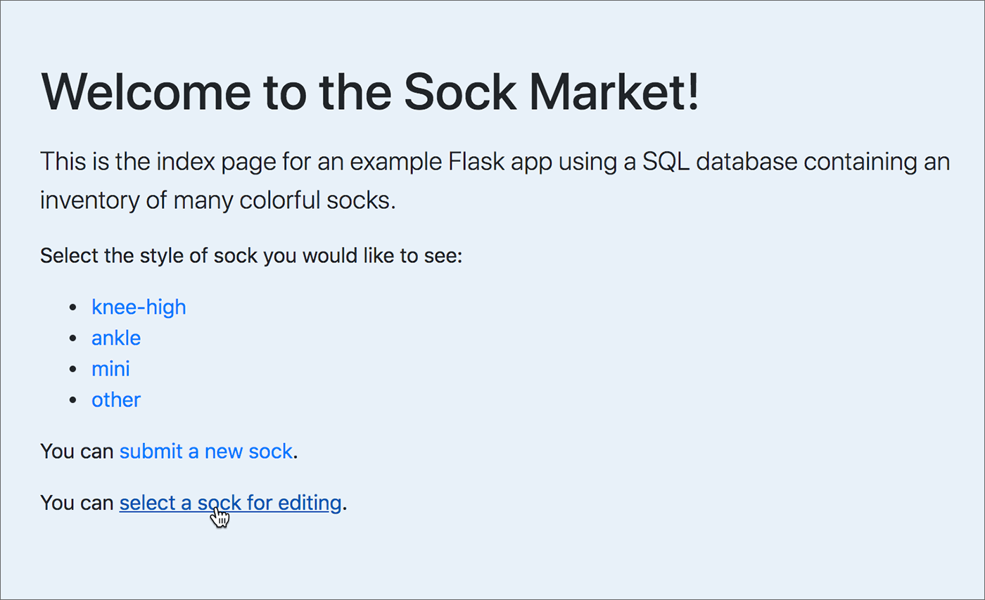 Socks app index page screenshot