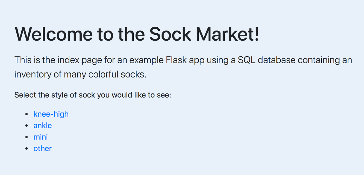 Socks index template screenshot