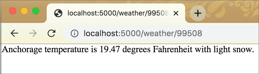 Response from weather API in a browser screenshot